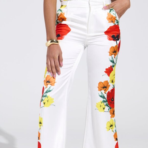 AKIRA MIND MY OWN FLORAL SATIN TROUSERS Size SS - Picture 2 of 4